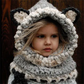 Žiemos Vilnos Megztus Skrybėlę Vaikai Fox Ausis Skrybėlę, Rankų Darbo Šalikas Nustato Vaikų Mergaičių Šalikai Šiltas Storas Vėjo Kūdikių Animacinių Filmų Skara