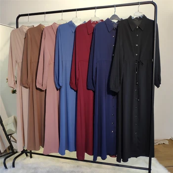 Siskakia 2020 Naujas Musulmonų Atvartas Gryna Spalva Visiškai Mygtuką Maxi Ilga Suknelė Mados Arabų Dubajus Omanas Artimuosiuose Rytuose Islamo Abaja Suknelės