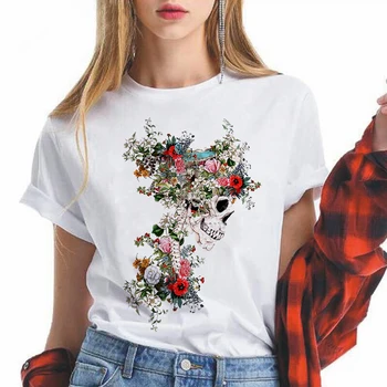 Plaučius Gėlės moterims marškinėliai Juokinga femme marškinėlius mados ulzzang trumpomis rankovėmis moteriška harajuku t-shirt Negabaritinių