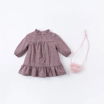 DBM14517-2 dave bella rudenį baby girl mados lankas pledas suknelė su mažą maišelį šalis suknelė vaikams kūdikiams lolita 2vnt drabužiai