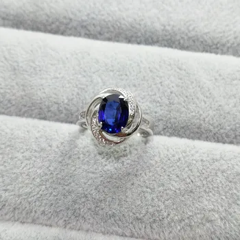 FLZB , Moterų, prabangos žiedas gamtos safyras brangakmenio 8*10mm 3.0 ct iš 925 sterlingas sidabro vestuvių žiedas elegantiškas mados žiedas