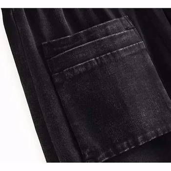Pavasarį Naują Korėja Mados Moterų Prarasti Atsitiktinis Medvilnės Džinsinio Audinio Haremo Kelnės Elastingos Juosmens Dvigubai Kišenėje Vintage Black Jeans S609