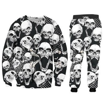 IFPD Vyrų Nustatytas Kaukolės 3D Kelnes Ir Hoodie Hip-Hop Visą Spausdinti Suvenyrinius Marškinėlius Jogger Kelnės, sportiniai Kostiumai Streetwear Sportinę aprangą