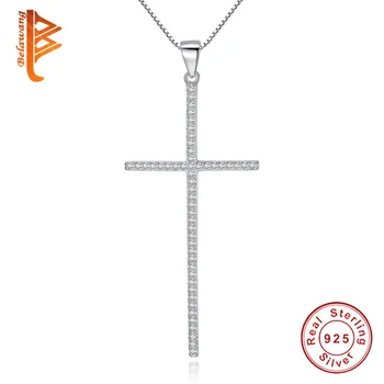 Didmeninė 925 Sterling Silver Cross Karoliai Ilgai Krištolo Karoliai Moterų Vestuvių Papuošalai, Sužadėtuvių Aksesuarai Dovanos