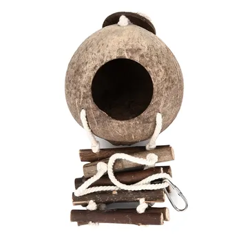 Papūga kokoso lukšto lizdavietes naminių gyvūnų veisimo lizdą su laipiojimo laiptais medinis paukštis kopėčių sūpynės žaislas papūga narve tiltas žaislas 20J2