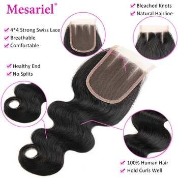 Mesariel Kūno Wave 3 4 Ryšulius Su Uždarymo Brazilijos Plaukų Pynimas Ryšulius Su Uždarymo Ne Remy Human Hair Ryšulius Su Uždarymo