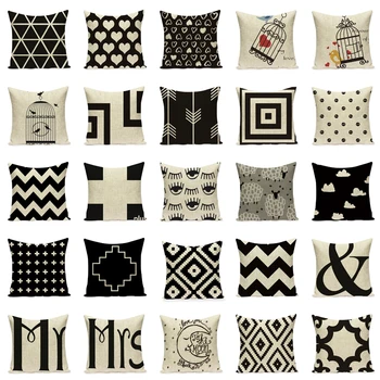 2019 Nauja juoda ir balta geometrinis pagalvėlė padengti namų sofos pagalvėlių užsakymą pagalvėlė padengti paukščių lauko dekoratyviniai pagalvių užvalkalai