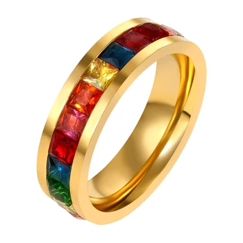 Top Brand Crystal Rainbow Gėjų Žiedas Madinga, spalvinga Žiedų už Gėjų ir Lesbiečių Nerūdijančio Plieno CZ Žiedas