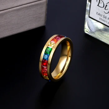 Top Brand Crystal Rainbow Gėjų Žiedas Madinga, spalvinga Žiedų už Gėjų ir Lesbiečių Nerūdijančio Plieno CZ Žiedas
