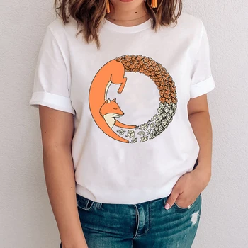 Moterų Grafinis Trumpas Rankovės Stilius Spausdinimo 90s Fox Animacinių filmų Gyvūnų Drabužius Lady Tees Spausdinti Viršūnes Drabužių Moterų Marškinėlius (T-Shirt