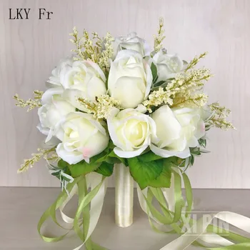LKY Fr Vestuvių Puokštė už Nuotaka Bridesmaids Nuotakos Puokštė Baltų Rožių Hydrangea Dirbtinės Gėlės Santuokos Namų Reikmenys