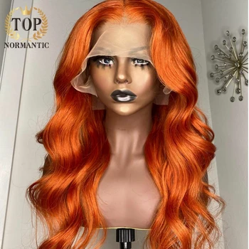 Topnormantic Imbieras Oranžinė Spalva 13x6 Nėriniai Priekiniai Žmogaus Plaukų Perukai 180% Nėriniai Priekinio Perukai Brazilijos Perukai Moterims Preplucked