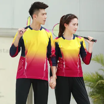 Naujas ilgomis rankovėmis badmintono nešioti marškinius, vyrai/moterys,rudens, žiemos sporto drabužiai custom greitai-sausas stalo teniso marškinėliai,teniso marškinėliai