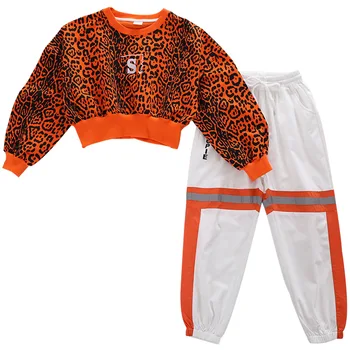Vaikas Hip-Hop Drabužių Leopard Palaidinukė Pasėlių Top Marškinėliai ilgomis Rankovėmis Jogger Pants Mergaitė Berniukas Šokio Kostiumų, Drabužių Streetwear