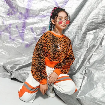 Vaikas Hip-Hop Drabužių Leopard Palaidinukė Pasėlių Top Marškinėliai ilgomis Rankovėmis Jogger Pants Mergaitė Berniukas Šokio Kostiumų, Drabužių Streetwear