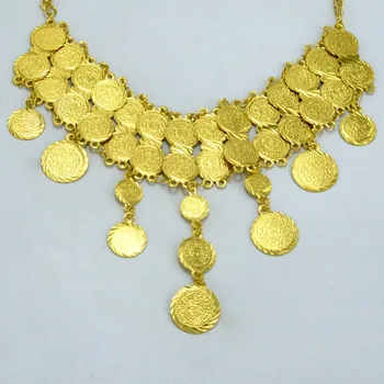 Anniyo 43cm + 6cm Metalo Monetos Karoliai Moterų/Merginų,Arabų Aukso Spalvos Monetų Pakabukai Artimųjų Rytų Papuošalai Afrikos Dovanos #063806