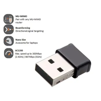 Mini USB WiFi Adapteris, 802.11 AC Dongle Tinklo plokštė 1200Mbps 2.4 G & 5G Dual Band Wireless Wifi Imtuvas Nešiojamas Desktop