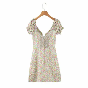 Mados vasaros suknelė moterims trumpas rankovės pamušalas, užtrauktukas holiday beach elastinga gėlių spausdinti mini suknelė femme vestidos