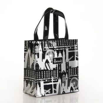 Naujas juodas ir baltas miestas PVC, atsparus vandeniui pirkinių krepšys saugojimo krepšys unisex rankinė, pirkinių krepšys