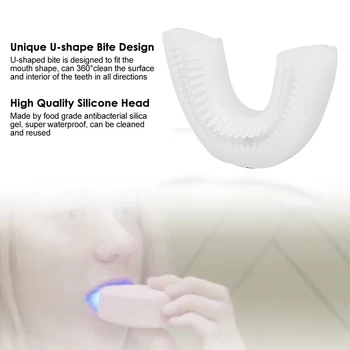 360 Laipsnių Protingas Automatinis Elektrinis dantų Šepetėlis U Formos Elektros dantų šepetėlį 3 Režimai USB Dantų Balinimo Mėlyna Šviesa
