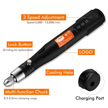 3 Greičiai, Reguliuojamas Elektrinis Malūnėlis Mini Gręžimo Rotaciniai Įrankiai Šlifavimo Staklės USB Graviravimo Pieštuką su Grąžtai, Įrankiai 15000rpm