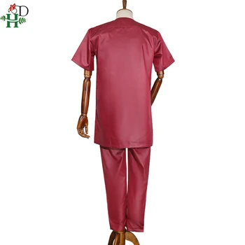 H&D Afrikos Vyrų Drabužiai Kostiumas trumpomis Rankovėmis Marškinėliai Kelnės Nustatyti, Tradicinėse Apranga Balta Siuvinėjimo Raudona camisa africana masculina
