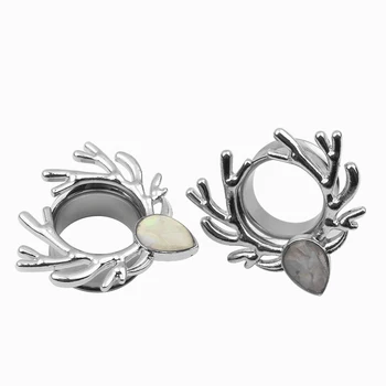 Pora naujų bižuterijos ausų kištukai elnias logotipas ausies tunelio shell lašas nerūdijančio plieno ausų auskarų pora pardavimo didmeninės