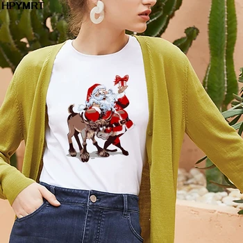 Mielas šiaurės elnių Kalėdų Marškinėliai Moterims Mados Grafinis Kawaii Tee Top 2020 Naujas Estetinis T-Shirt Moterų Drabužių Marškinėlius