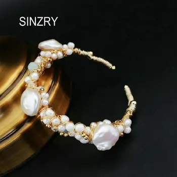 SINZRY naujas originalus dizainas, bižuterijos, aukso spalvos rankų darbo gėlavandenių perlų vielos įlinkti už rėmelio nuotakos manžetai bangles lady papuošalai