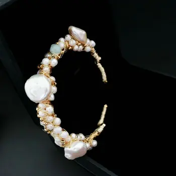 SINZRY naujas originalus dizainas, bižuterijos, aukso spalvos rankų darbo gėlavandenių perlų vielos įlinkti už rėmelio nuotakos manžetai bangles lady papuošalai