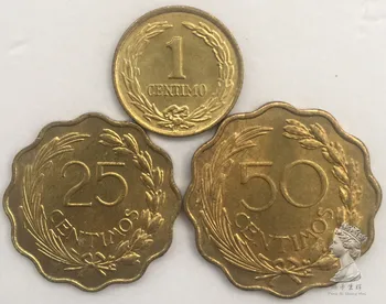 Paragvajus 1950-1953 Senas Monetas 1-25-50 Centų, Pilnas Komplektas 3 Vnt Unc Nekilnojamojo Originalus Monetų Kolekcija