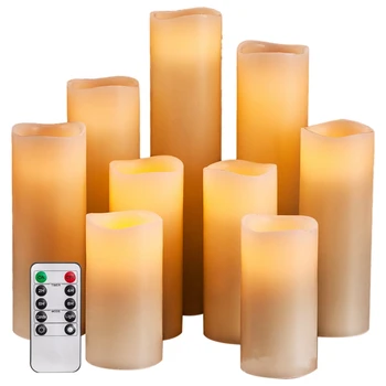 Flameless Žvakių Rinkinys, 9 Dramblio kaulo Dripless Nekilnojamojo Vaškas Ramsčių Būti Realus Viko LED Liepsnos ir 1 Nuotolinio Valdymo pultas
