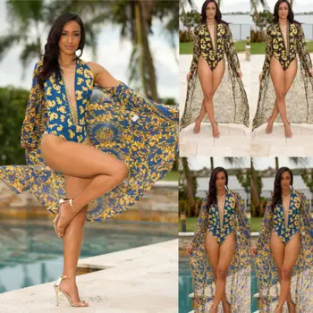 2019 Naujas Mados Moteriški Vientisi Maudymosi Kostiumėlį Gėlių Bikini Monokini Maudymosi Kostiumėliai Paplūdimio Ponios Sexy Spausdinimo Maudymosi Kostiumėlis Beach