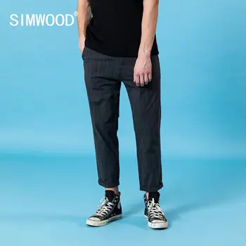 SIMWOOD 2020 m. vasarą naujas patogus smailas vetical dryžuotos kelnės vyrams, atsitiktinis fermento plauti plonas plius dydis kulkšnies ilgio kelnės