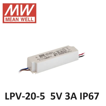 Originalus TAI GERAI, LPV-20-5 15W 3A 5V LED Maitinimo šaltinis atsparus vandeniui izoliuota plastiko IP67 90~264VAC įvesties led driver 5V