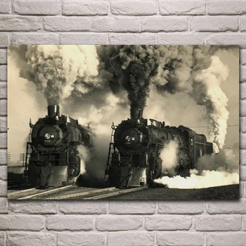Derliaus senas garo lokomotyvą traukinys nespalvoti kambarį apdaila namo sienos meno dekoro medžio rėmo audinio plakatai KJ858