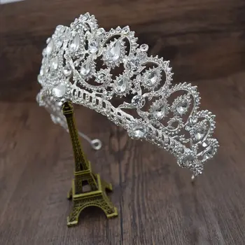 Europos Caroque didelis Karūna Crystal tiara vestuvių karalienės karūnos nuotaka kalnų krištolas rožančiai plaukų aksesuarų, galvos papuošalai