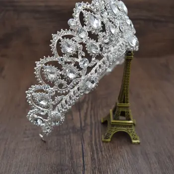 Europos Caroque didelis Karūna Crystal tiara vestuvių karalienės karūnos nuotaka kalnų krištolas rožančiai plaukų aksesuarų, galvos papuošalai