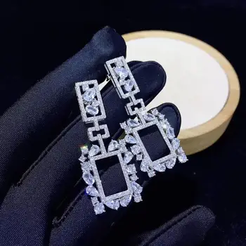Geometrijos auskarai 925 sterlingas sidabro su kubinis cirkonis lašas auskarai mados moterų papuošalai nemokamas pristatymas smart madinga