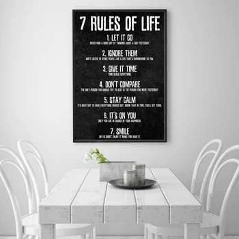 7 gyvenimo taisykles Motyvacinį plakatą, savo mintis, drobė spausdinti, miegamojo, klasėje, home office