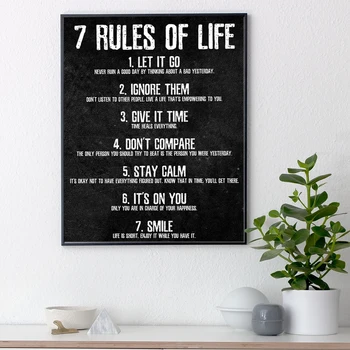 7 gyvenimo taisykles Motyvacinį plakatą, savo mintis, drobė spausdinti, miegamojo, klasėje, home office