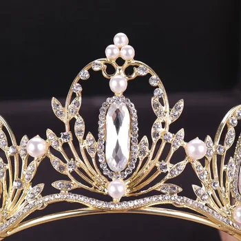 Aukso Lapai Kristalų Imituojamas Baroko Perlai Tiara Crown Princess Karalienė 