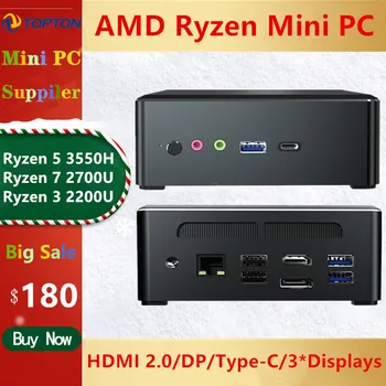 TOPTON Mini PC AMD Ryzen R5 3550H R7 2700U Vega 10 Grafinių 2*DDR4 M. 2 NVMe Žaidimų Kompiuterio 