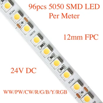 5050 SMD LED Lanksčios juostos šviesos, 12V/24V DC, Balta spalva arba RGB, 5meter roll / daug.