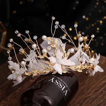 Senovinių Vestuvių Plaukų Aksesuarų, Rankų darbo Plunksnų Nuotakos Rožančiai Vainikėliai Kristalų Moterų Hairband Princess Crown 