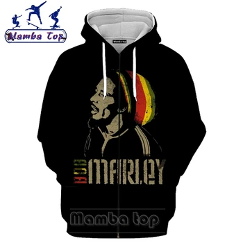 Mamba viršų 3D Spausdinimo Roko Dainininkas Bobas Marley Zipeer Hoodies Hipių Harajuku Moterų Palaidinukė Vyrų Zip Hoody O Kaklo Vyrams Gobtuvu Kailis