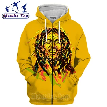 Mamba viršų 3D Spausdinimo Roko Dainininkas Bobas Marley Zipeer Hoodies Hipių Harajuku Moterų Palaidinukė Vyrų Zip Hoody O Kaklo Vyrams Gobtuvu Kailis