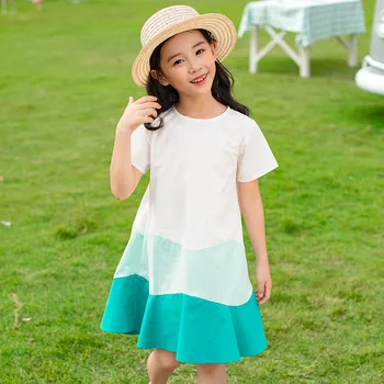 Nuo 3 iki 12 metų vaikams & big mergaičių vasaros spalvos bloką medvilnės atsitiktinis blyksnius pynimas suknelės vaikams mergina mados suknelė drabužių