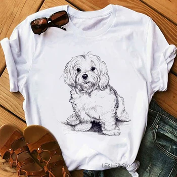Derliaus maltiečių šuo portretas marškinėliai moterims harajuku mielas viršuje šunų mylėtojas geriausiais draugais dovanų marškinėlius vasaros drabužių moterų marškinėliai