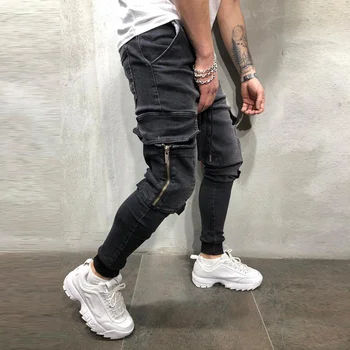 Vyrų Drabužiai-Hip-Hop Sweatpants Liesas Motociklo Džinsinio Audinio Kelnės Su Užtrauktuku Dizaineris Black Jeans Mens Atsitiktinis Vyrų Džinsai Kelnės